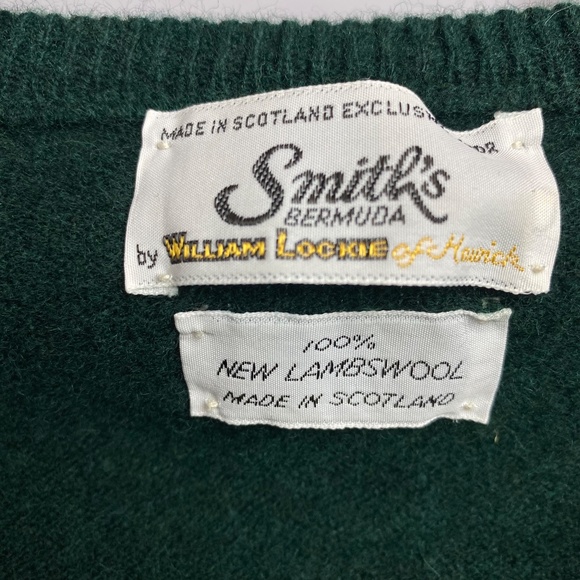 Vintage Menʻs Scottish Lambʻs Wool Forest Green V-Neck Pullover Sweater  Medium - Picture 3 of 7